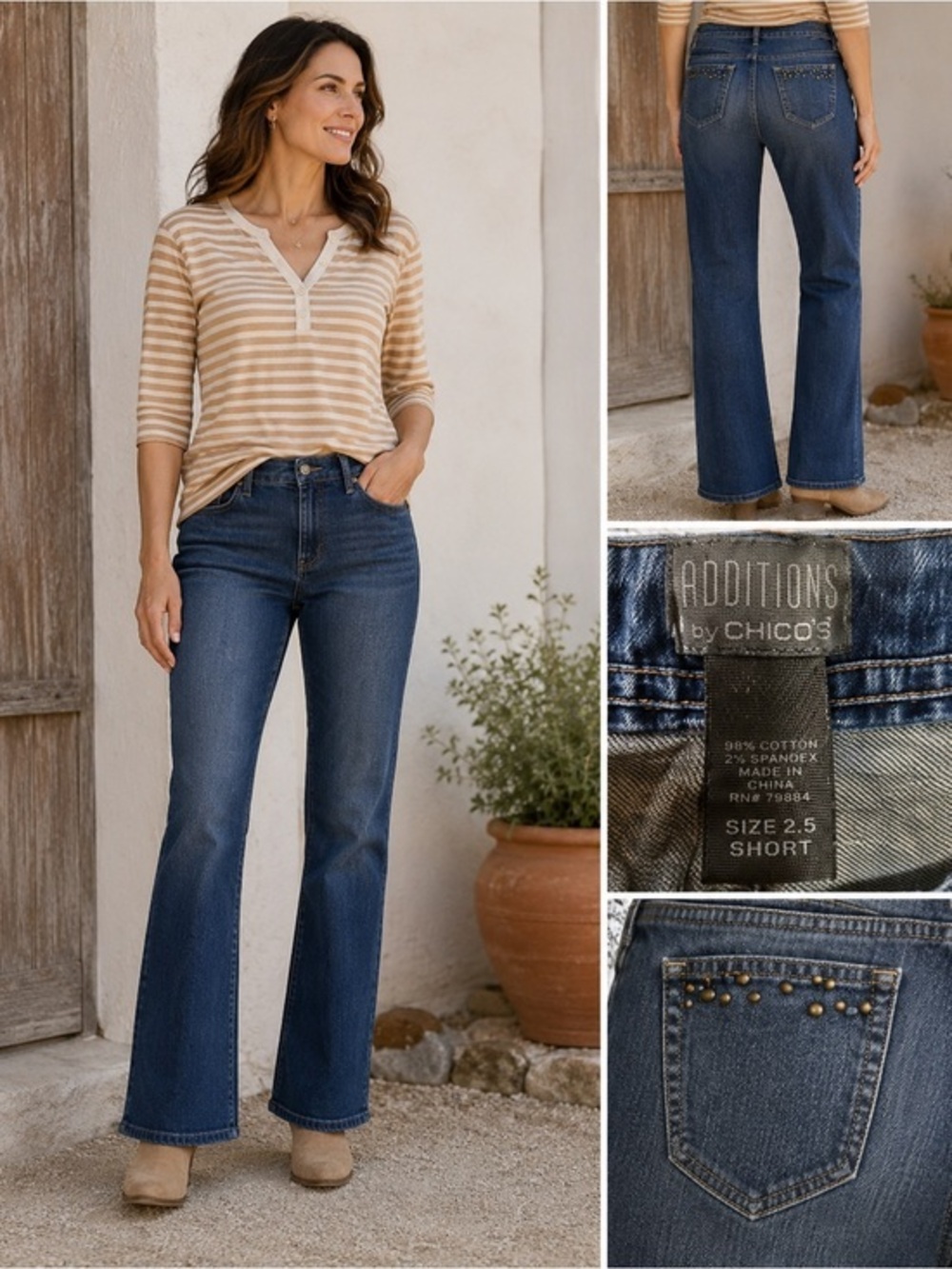 Additions by Chicos Studded Washed Denim Jeans Size  2.5 (14 Short)